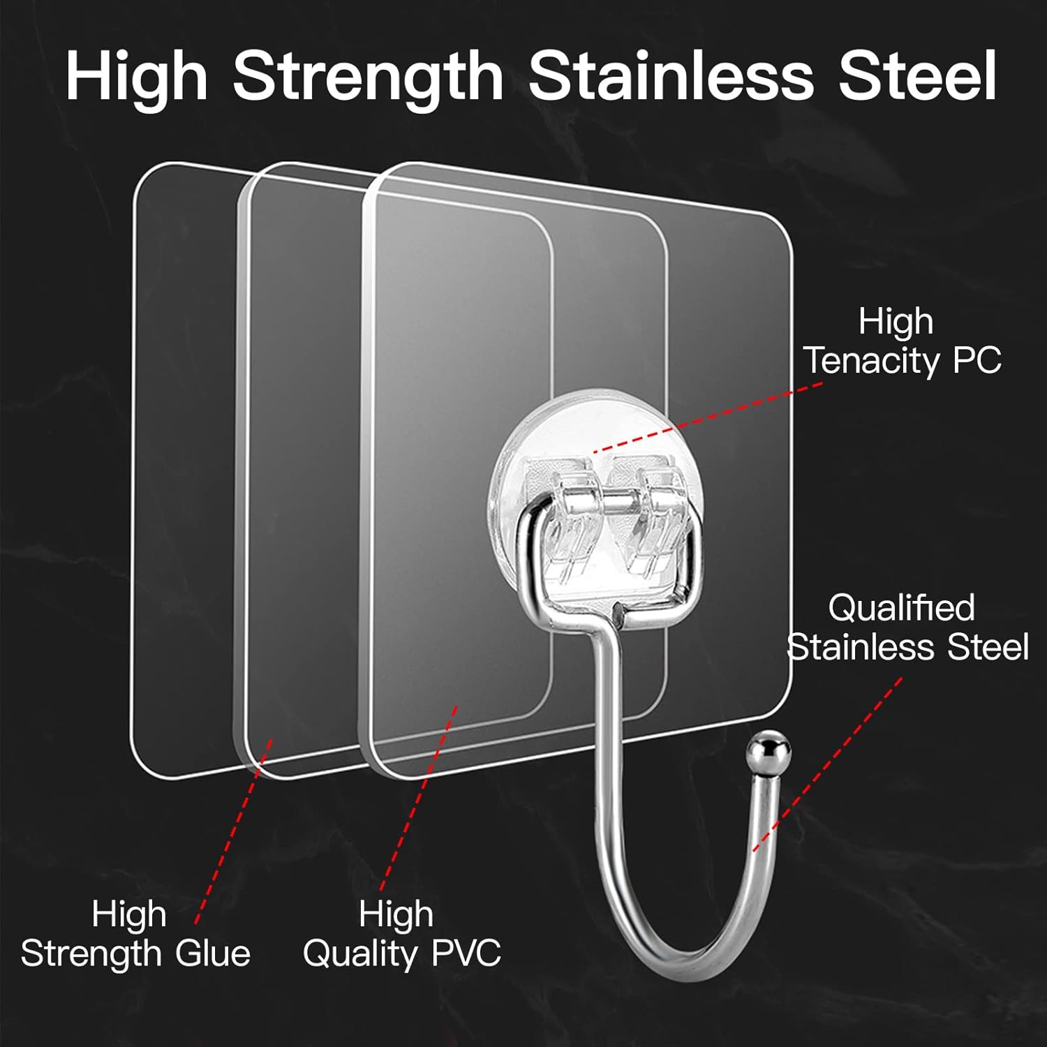 Large Hooks for Hanging Heavy-Duty 44Ib(Max) 10 Packs. Wall Hangers without Nails Self-Adhesive Traceless Clear and Removable. Waterproof and Rustproof Multiple Uses for Bathroom Kitchen Home - Image 2
