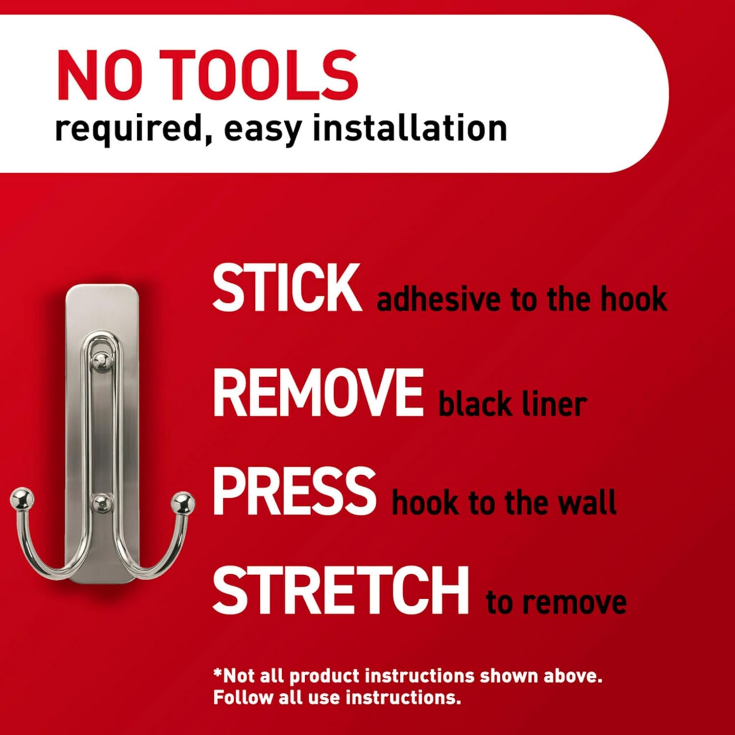 Command Large Matte Black Double Hooks. 2 Hooks and 2 Strips. Damage Free Hanging Wall Hooks with Adhesive Strips. No Tools Coat Hooks for Hanging Home Decor. Holds up to 4 lb - Image 9