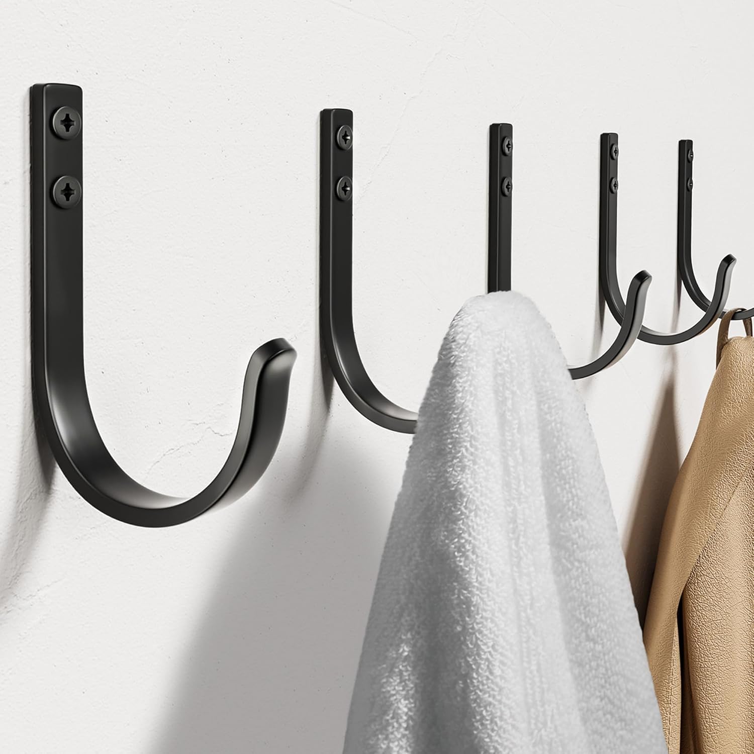 Wall Hooks for Hanging Towel/Coat - 22LB Screw in Metal Hanger Wall Mount. for Outdoor. Closet. Door. Bathrooms. for Backpack. Robe. Black 5 Pack