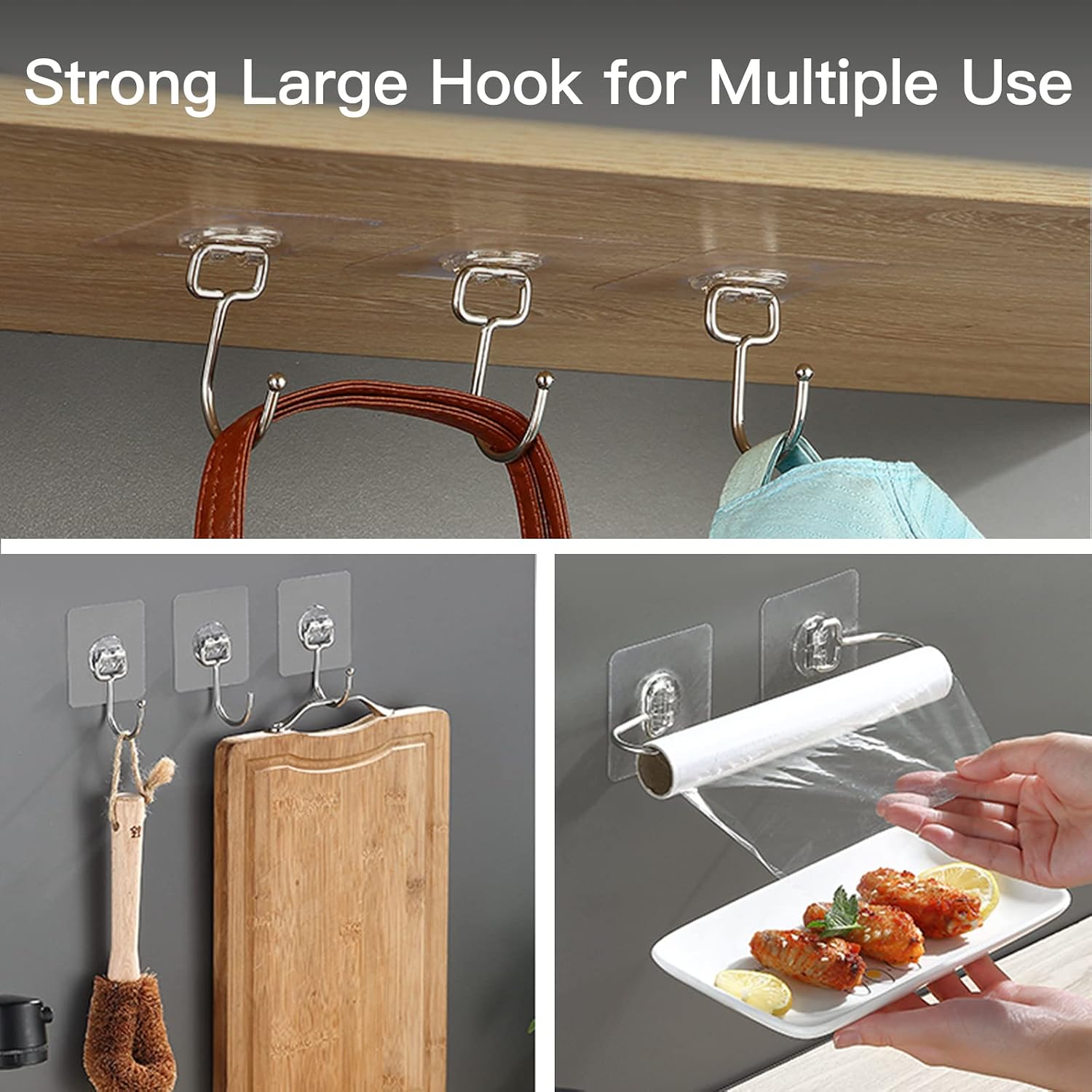 Large Hooks for Hanging Heavy-Duty 44Ib(Max) 10 Packs. Wall Hangers without Nails Self-Adhesive Traceless Clear and Removable. Waterproof and Rustproof Multiple Uses for Bathroom Kitchen Home - Image 7