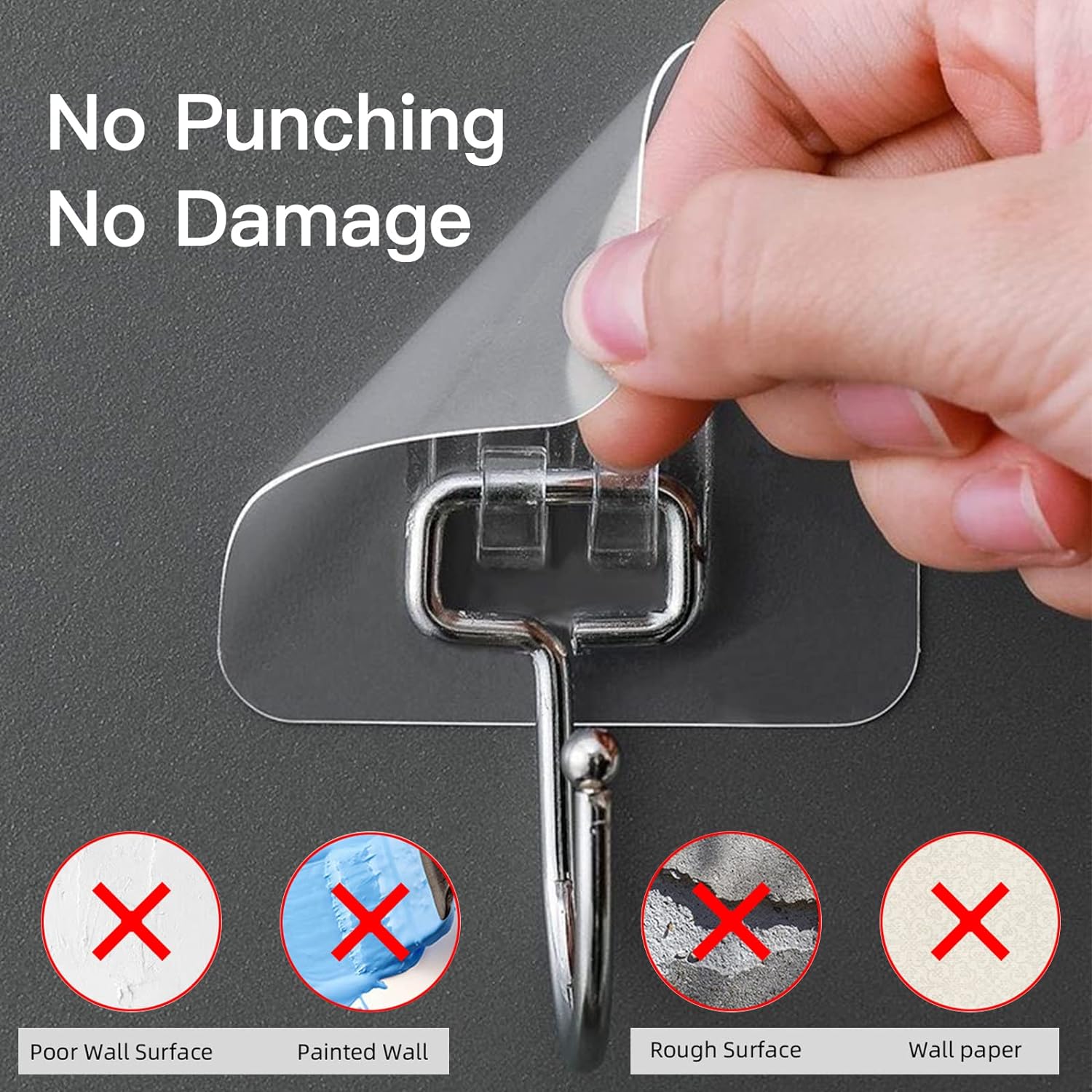 Large Hooks for Hanging Heavy-Duty 44Ib(Max) 10 Packs. Wall Hangers without Nails Self-Adhesive Traceless Clear and Removable. Waterproof and Rustproof Multiple Uses for Bathroom Kitchen Home - Image 5