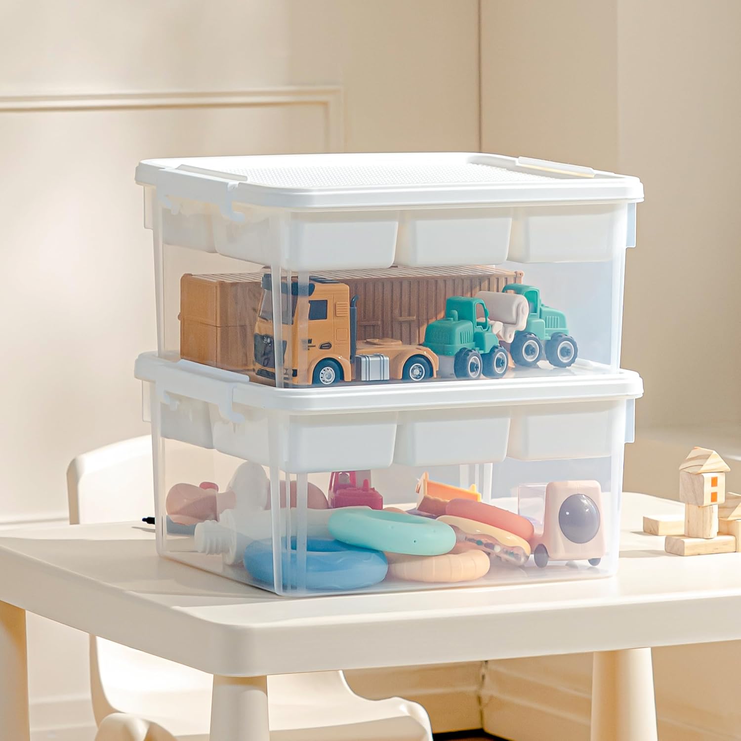 Citylife 17 QT Plastic Storage Box with Building Baseplate Lid and Removable Tray Craft Organizers and Storage Clear Storage Container for Organizing Bead. Tool. Sewing - Image 6