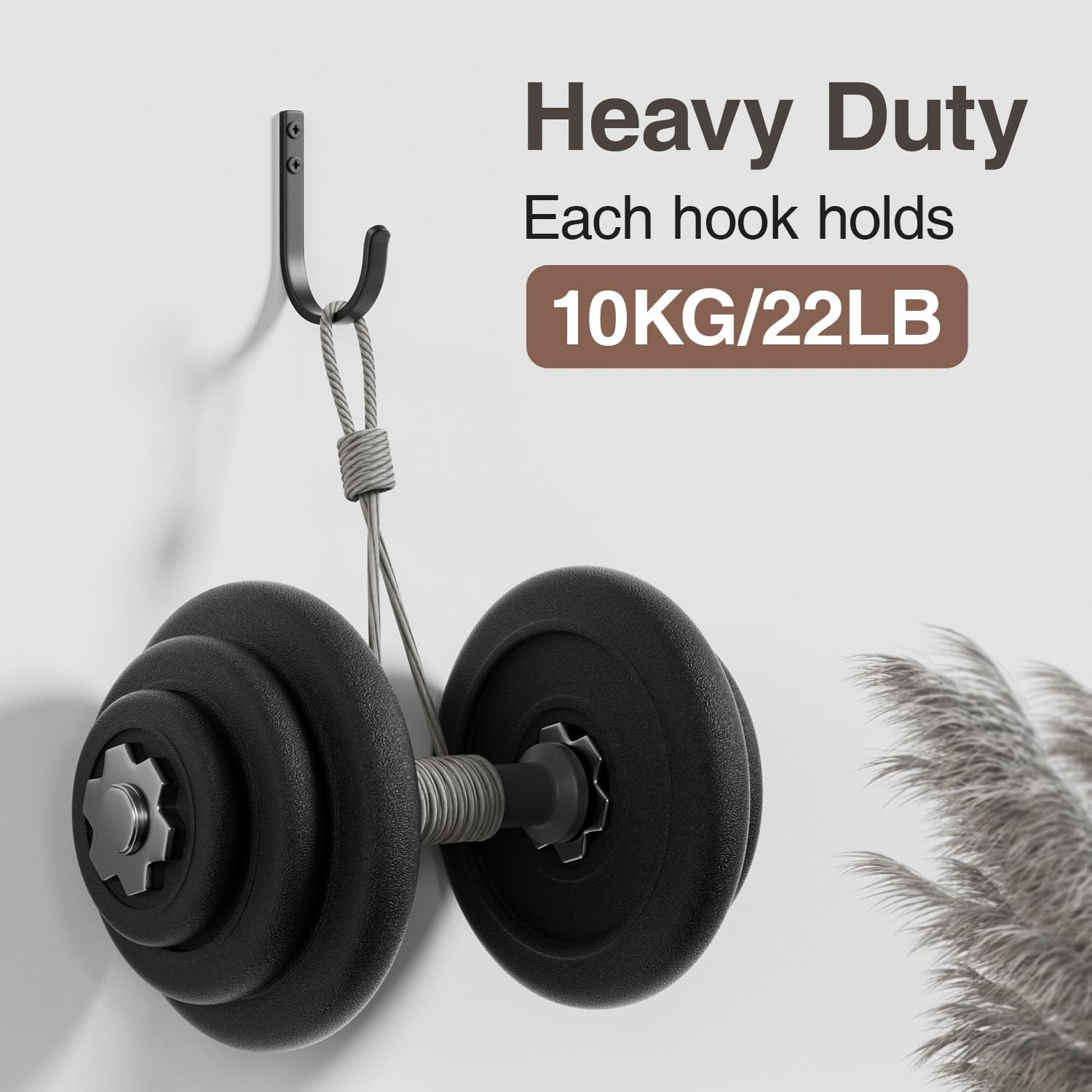 Wall Hooks for Hanging Towel/Coat - 22LB Screw in Metal Hanger Wall Mount. for Outdoor. Closet. Door. Bathrooms. for Backpack. Robe. Black 5 Pack - Image 2