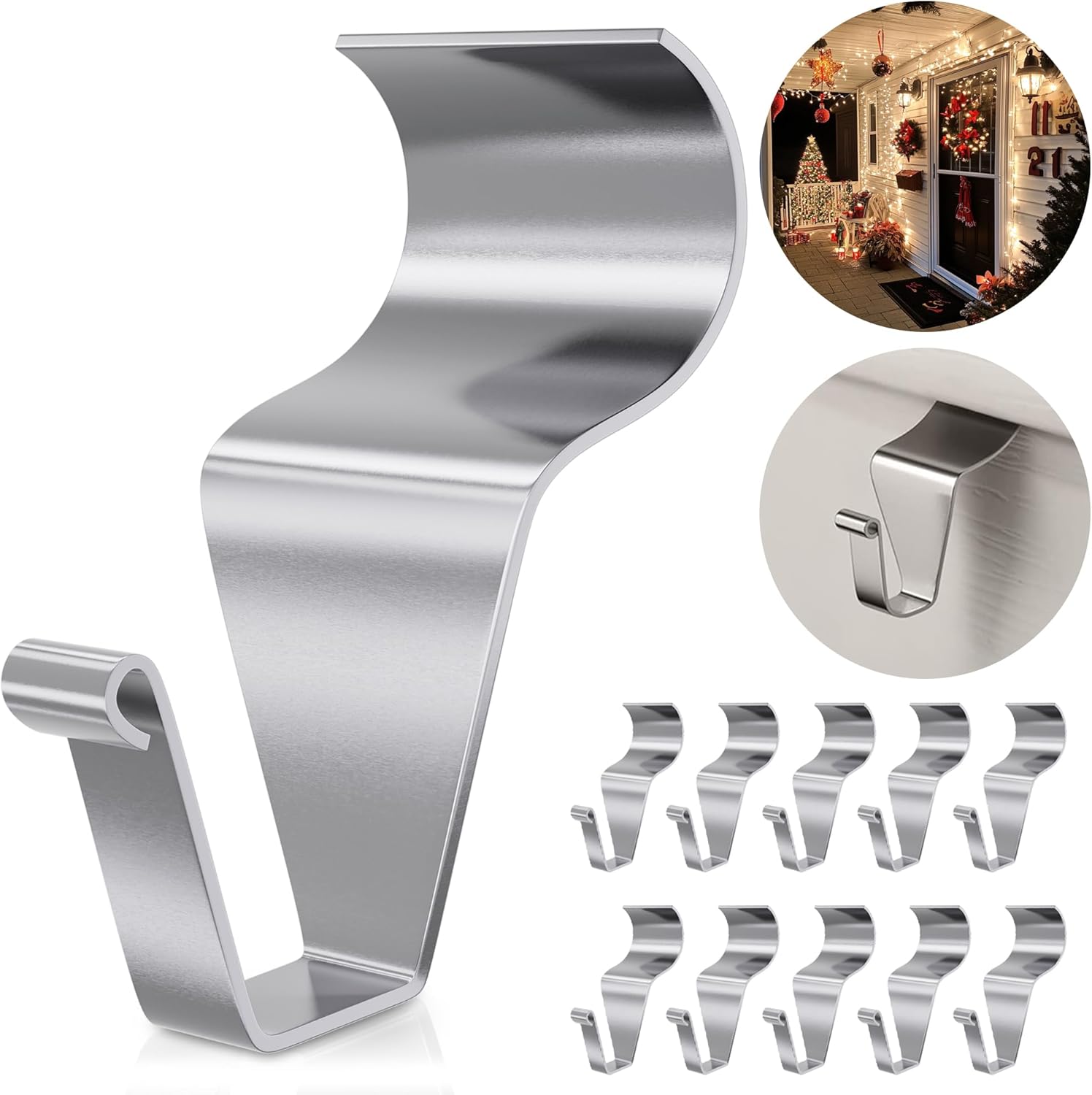 Amuille Vinyl Siding Hooks Hanger 10 Pack. Heavy Duty Siding Clips for Hanging on Patio. No-Hole Needed Stainless Steel Siding Hook to Decor Wreath Things for Horizontal Vinyl Siding