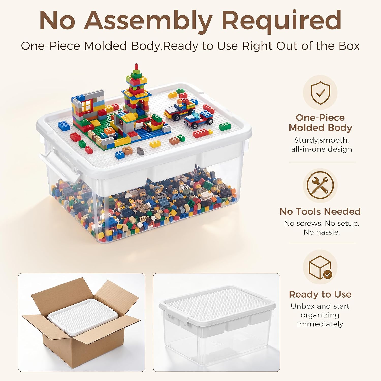 Citylife 17 QT Plastic Storage Box with Building Baseplate Lid and Removable Tray Craft Organizers and Storage Clear Storage Container for Organizing Bead. Tool. Sewing - Image 4
