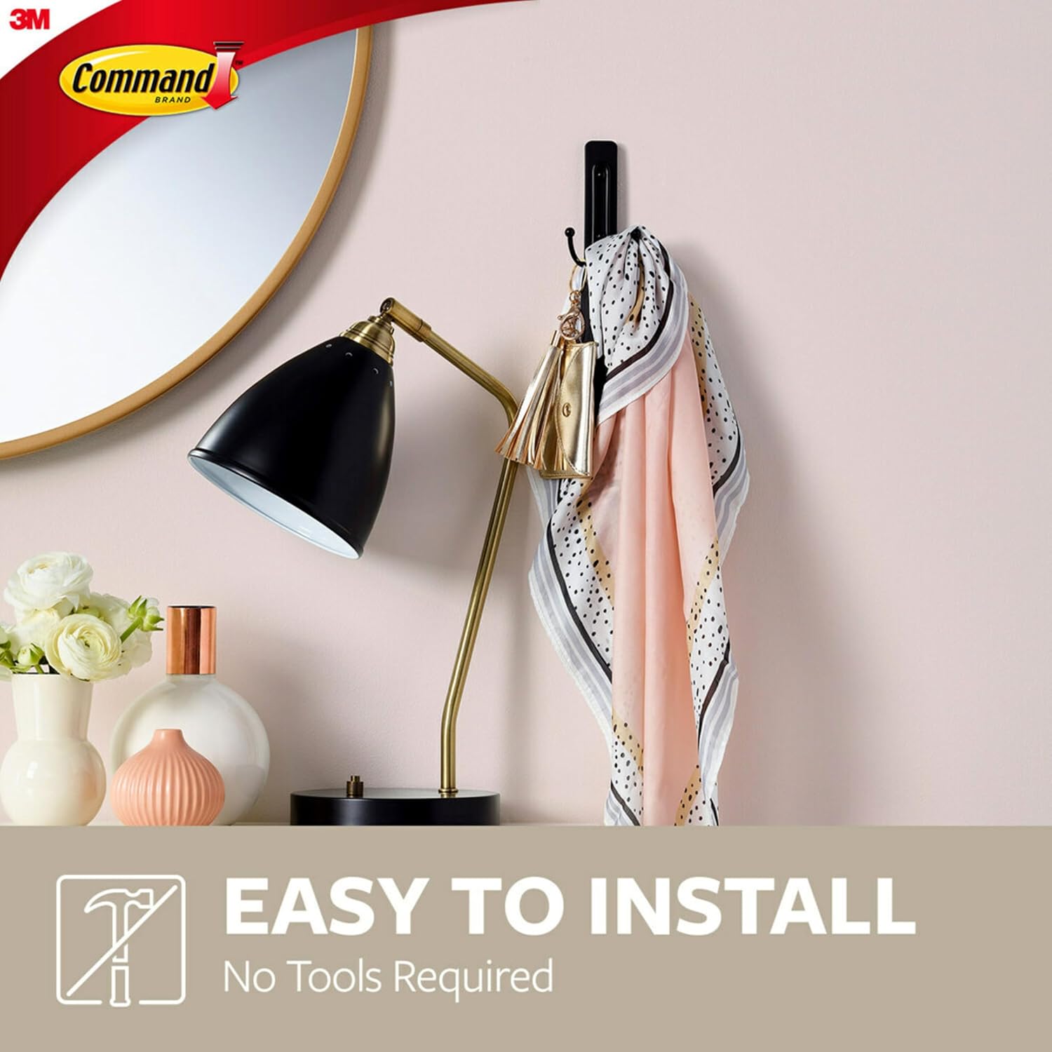 Command Large Matte Black Double Hooks. 2 Hooks and 2 Strips. Damage Free Hanging Wall Hooks with Adhesive Strips. No Tools Coat Hooks for Hanging Home Decor. Holds up to 4 lb - Image 3