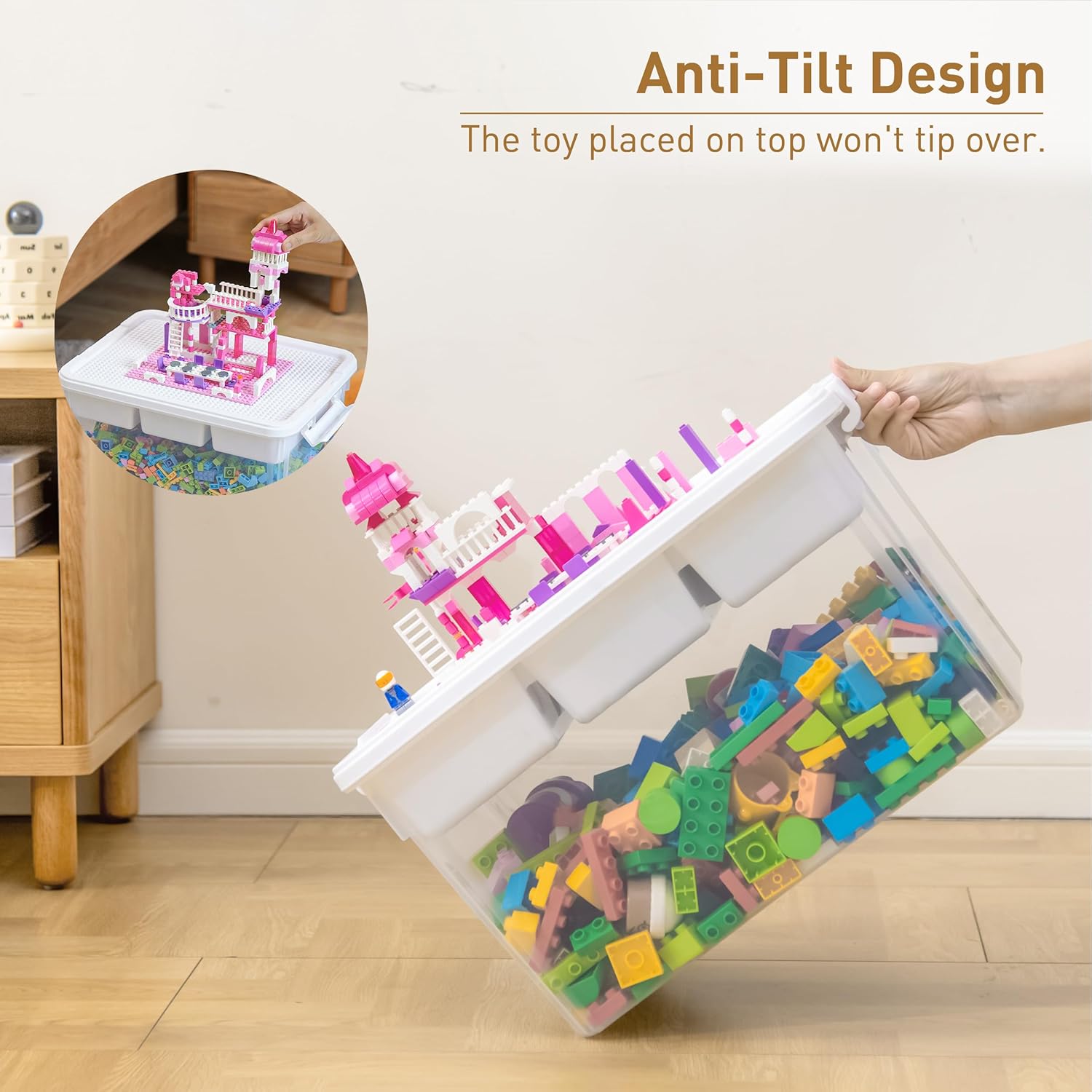 Citylife 17 QT Plastic Storage Box with Building Baseplate Lid and Removable Tray Craft Organizers and Storage Clear Storage Container for Organizing Bead. Tool. Sewing - Image 3