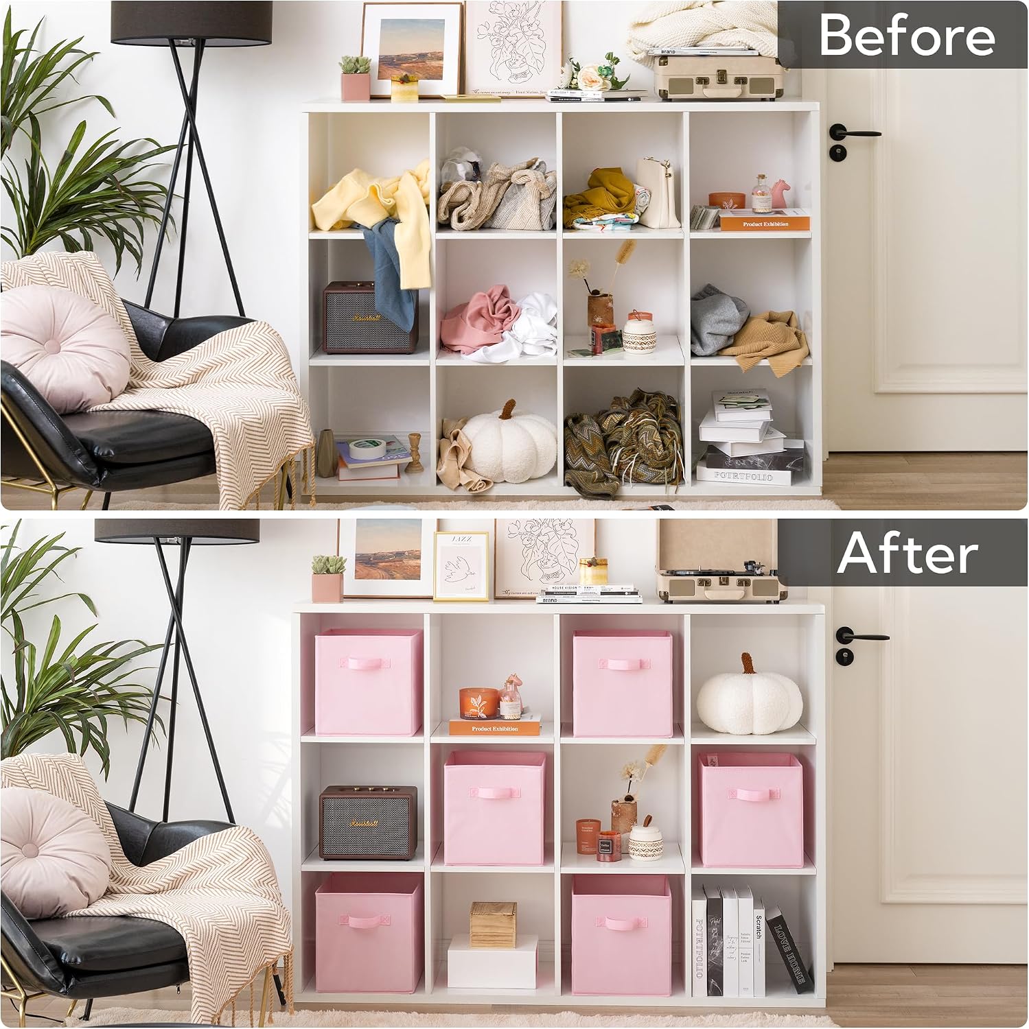 GRANNY SAYS Cube Storage Bins. 11 Inch 6 Pack Storage Cube Organizer. Foldable Fabric Storage Boxes with Handle. Decorative Clothing Storage Baskets for Shelves. Closet. Pink - Image 8