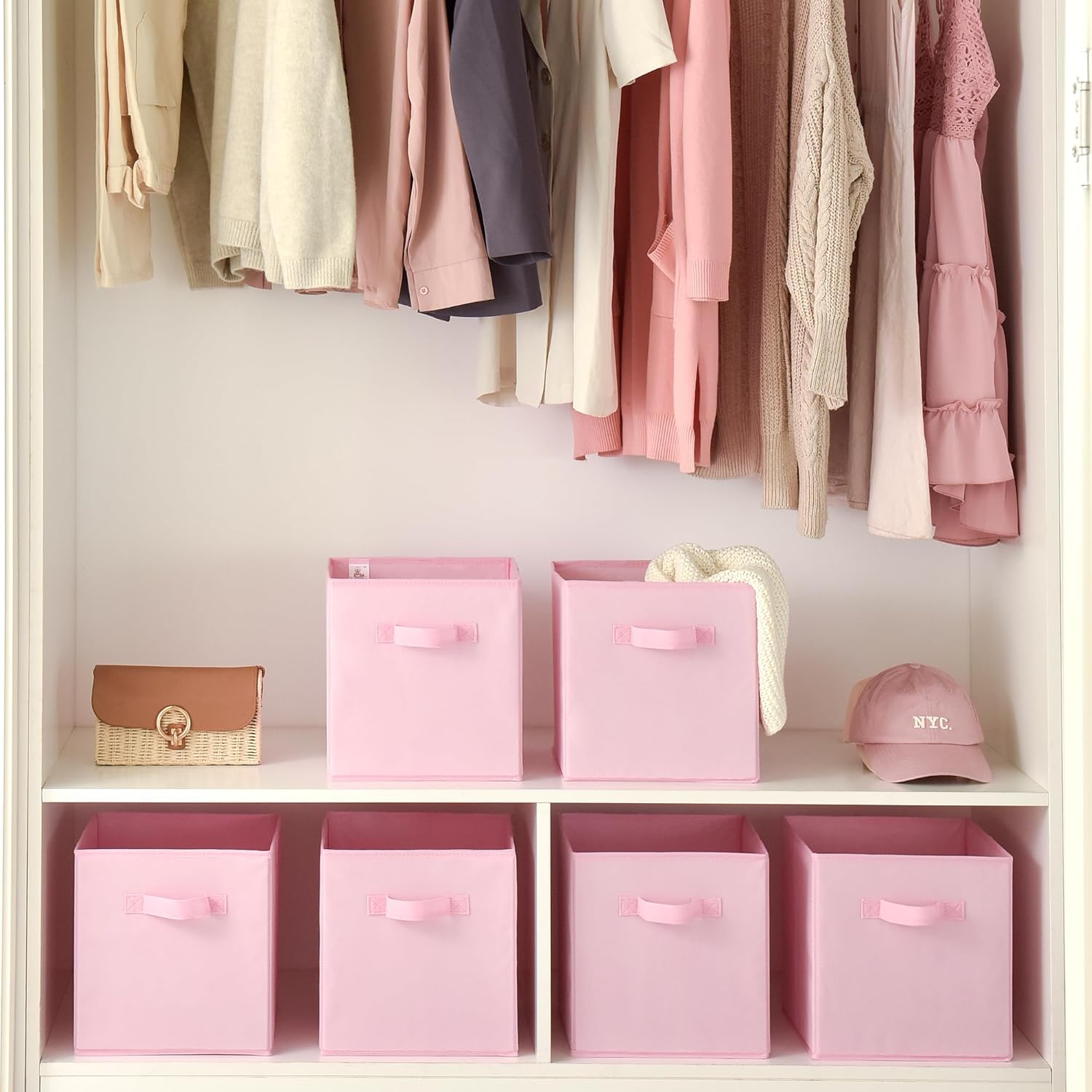 GRANNY SAYS Cube Storage Bins. 11 Inch 6 Pack Storage Cube Organizer. Foldable Fabric Storage Boxes with Handle. Decorative Clothing Storage Baskets for Shelves. Closet. Pink - Image 3