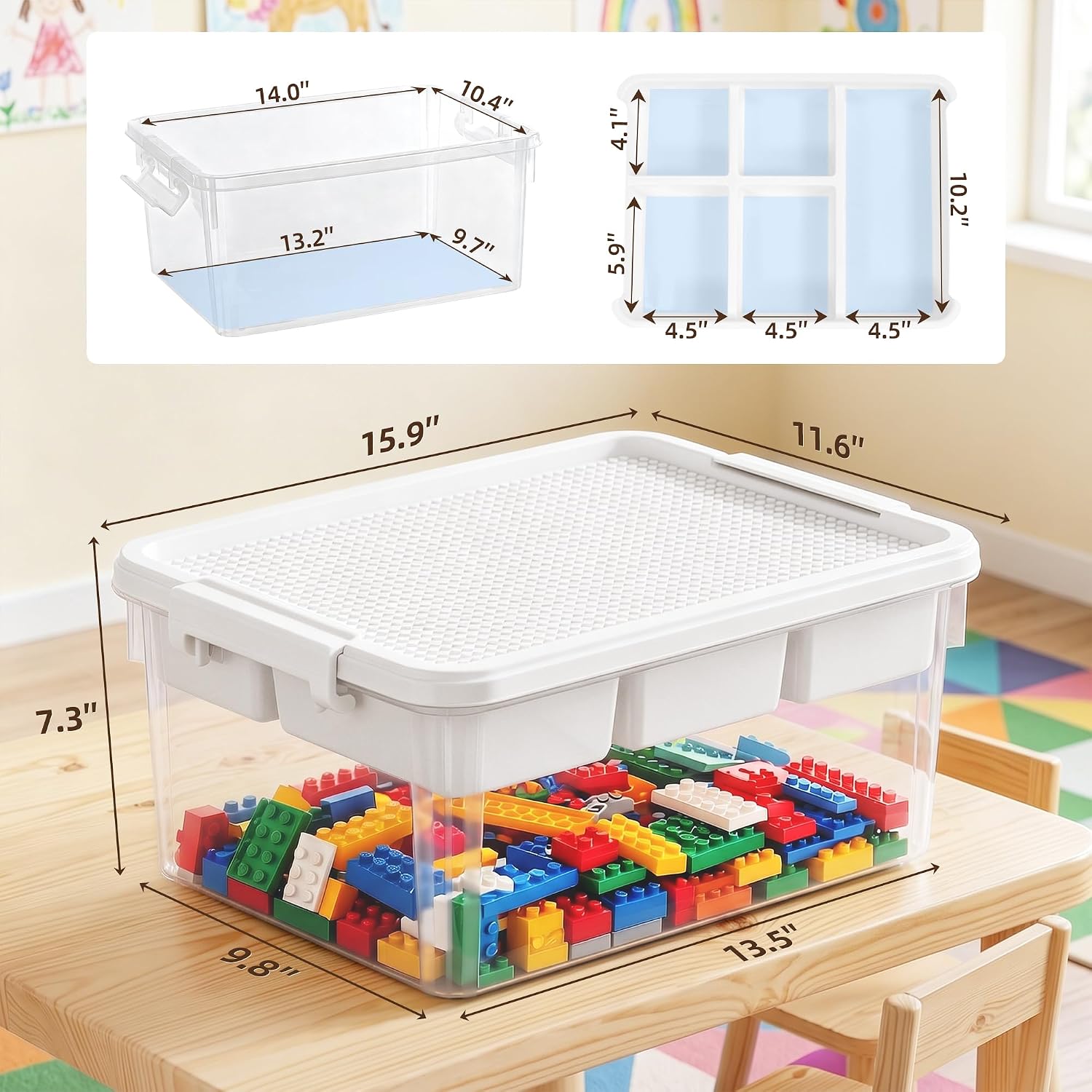 Citylife 17 QT Plastic Storage Box with Building Baseplate Lid and Removable Tray Craft Organizers and Storage Clear Storage Container for Organizing Bead. Tool. Sewing - Image 2