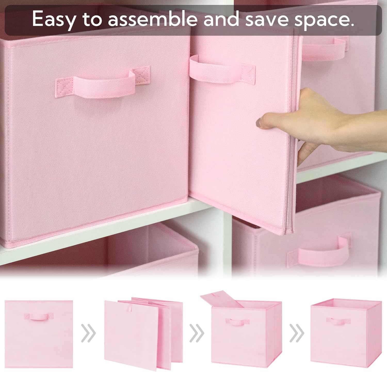 GRANNY SAYS Cube Storage Bins. 11 Inch 6 Pack Storage Cube Organizer. Foldable Fabric Storage Boxes with Handle. Decorative Clothing Storage Baskets for Shelves. Closet. Pink - Image 7