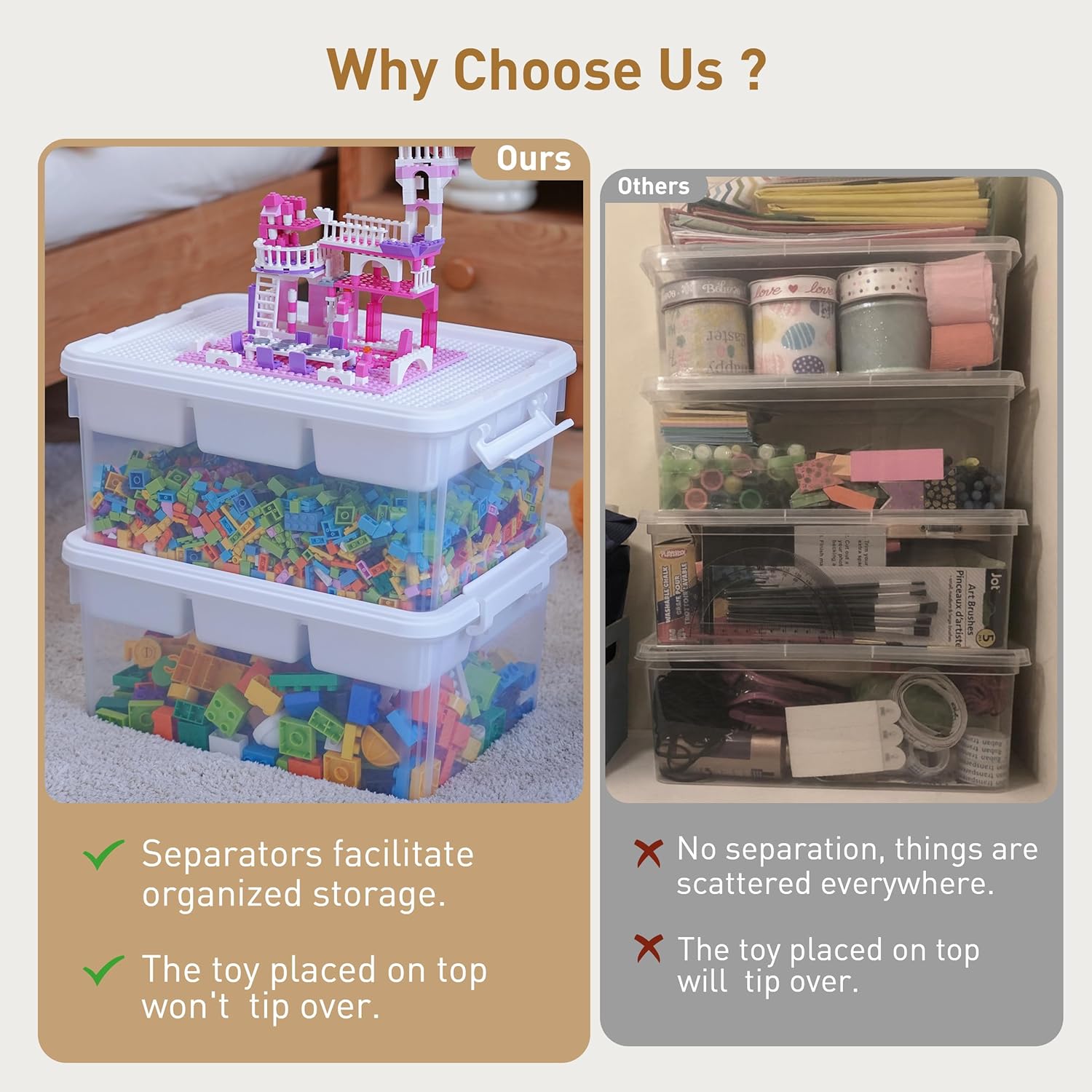 Citylife 17 QT Plastic Storage Box with Building Baseplate Lid and Removable Tray Craft Organizers and Storage Clear Storage Container for Organizing Bead. Tool. Sewing - Image 8
