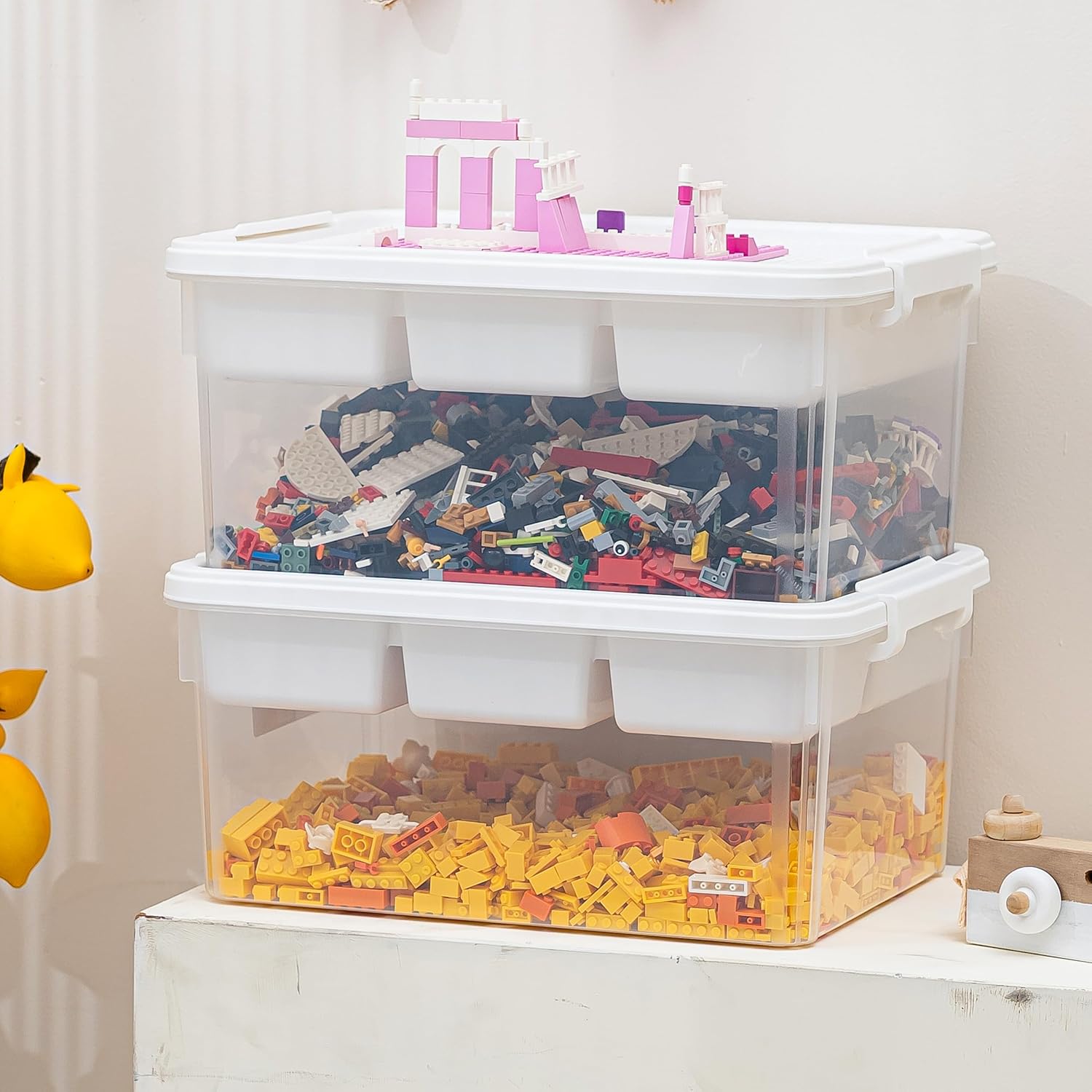 Citylife 17 QT Plastic Storage Box with Building Baseplate Lid and Removable Tray Craft Organizers and Storage Clear Storage Container for Organizing Bead. Tool. Sewing - Image 9