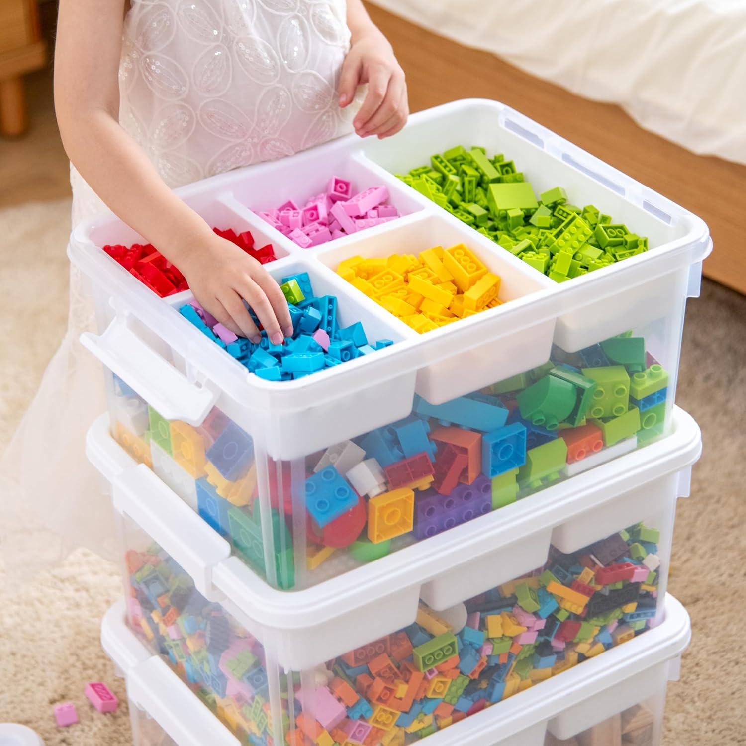 Citylife 17 QT Plastic Storage Box with Building Baseplate Lid and Removable Tray Craft Organizers and Storage Clear Storage Container for Organizing Bead. Tool. Sewing - Image 5