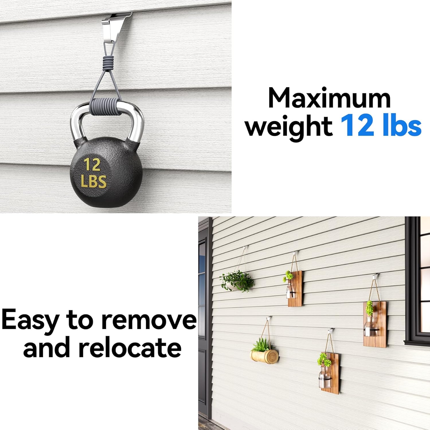 Amuille Vinyl Siding Hooks Hanger 10 Pack. Heavy Duty Siding Clips for Hanging on Patio. No-Hole Needed Stainless Steel Siding Hook to Decor Wreath Things for Horizontal Vinyl Siding - Image 4