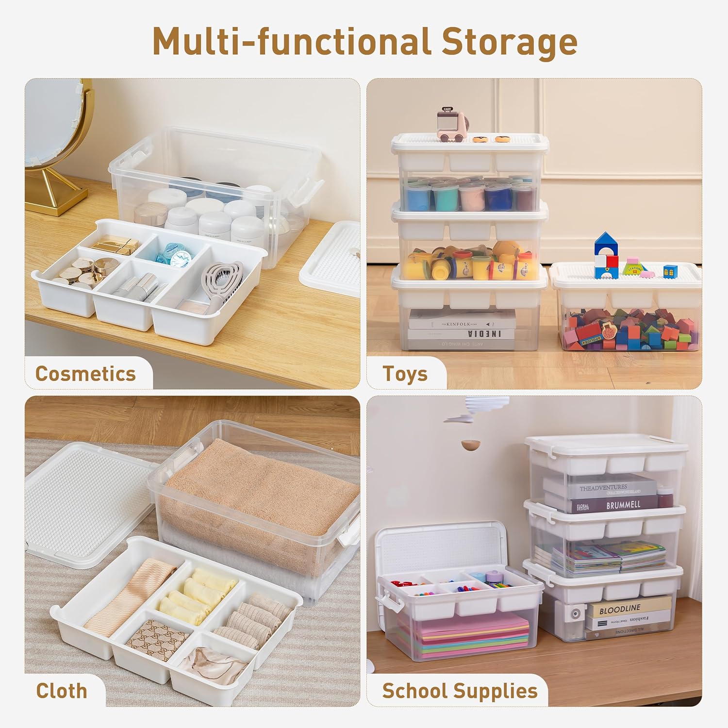 Citylife 17 QT Plastic Storage Box with Building Baseplate Lid and Removable Tray Craft Organizers and Storage Clear Storage Container for Organizing Bead. Tool. Sewing - Image 7